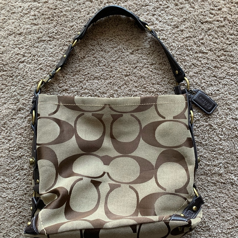 Coach Y2K Signature Brown and Tan Shoulder Bag